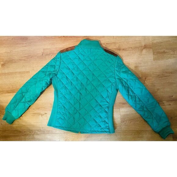Ralph Lauren Sport Quilted Jacket Green W/ 100% Calf Suede Brown Trim Women S/P - Picture 3 of 10